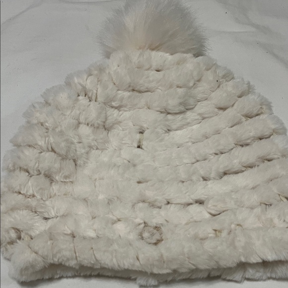 Calvin Klein Accessories - Calvin Klein Cream Faux Fur Beanie with Pom Pom